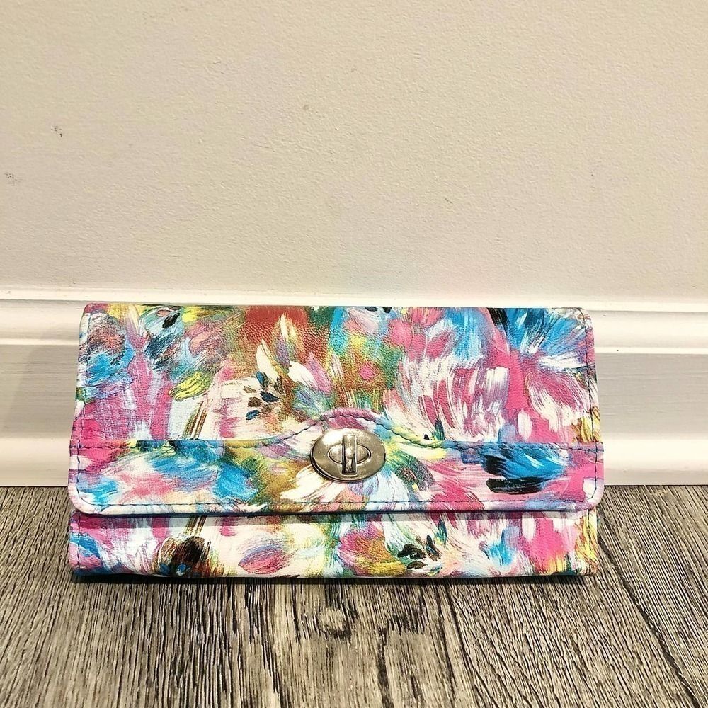 𝅺Women’s Custom Floral Pastel Multicolor Multi Pocket Wallet Clutch Boutique New